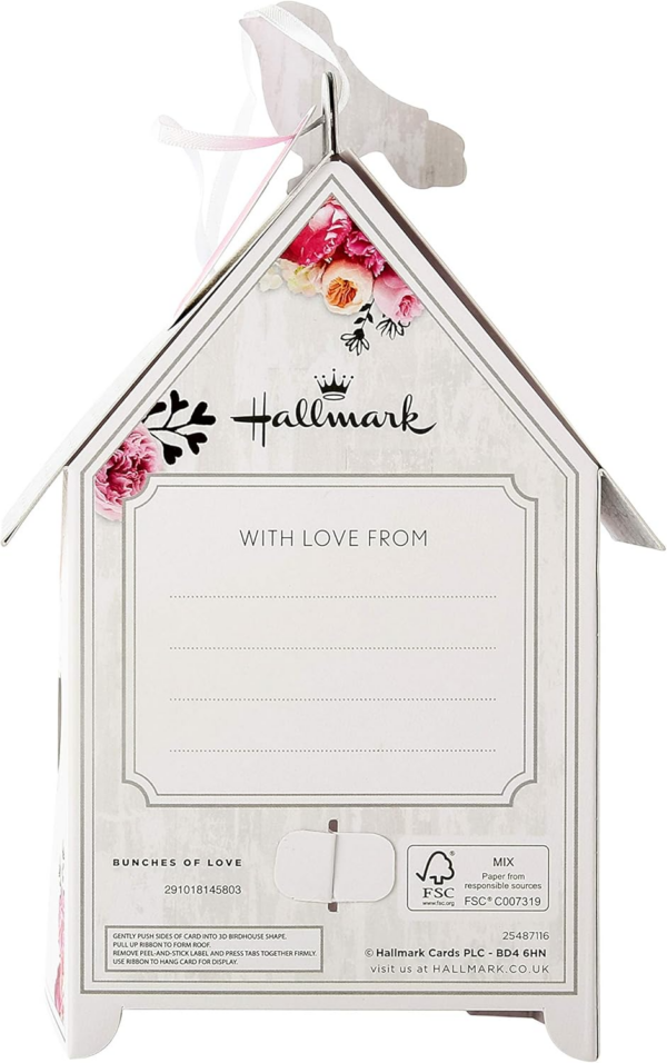 Mothers Day Card, 3D & Pop Up Birdhouse Design, Floral Patterns, Mothers Day Card for Mum, Keepsake, White, Pink