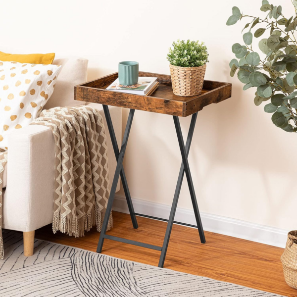 Side Table, Folding TV Tray Tables for Eating, Snack Dinner Table with Removable Serving Tray, Foldable Bedside Occasional Coffee Table, Laptop Table for Small Space, Rustic Brown - Image 6