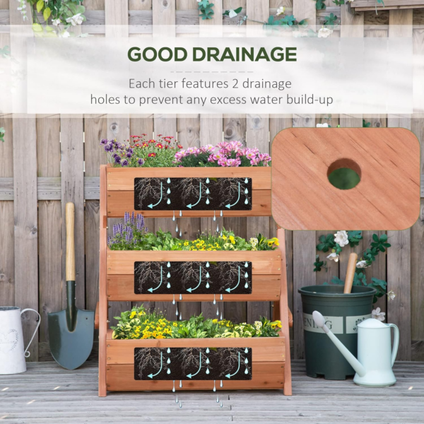 3 Tier 66L Raised Garden Bed Wooden Elevated Planter Box Kit for Flower, Vegetable, Herb, 65 x 75 x 76cm, Brown - Image 4