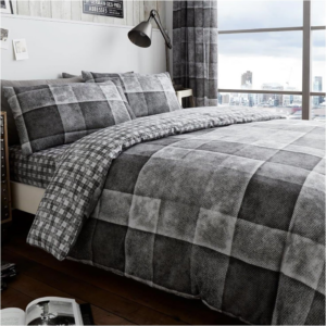 Checked Bedding Double Bed Set - Hypoallergenic Reversible Duvet Cover With Pillowcases - Comforter Cover Duvet Sets (200x200 cm) - Grey