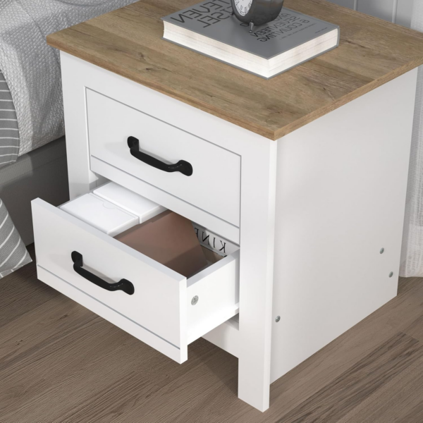 2 Drawer Bedside Table, End Table for Bedroom, Side Table and Storage Cabinet for Hallway or Living Room (White/Oak) - Image 5