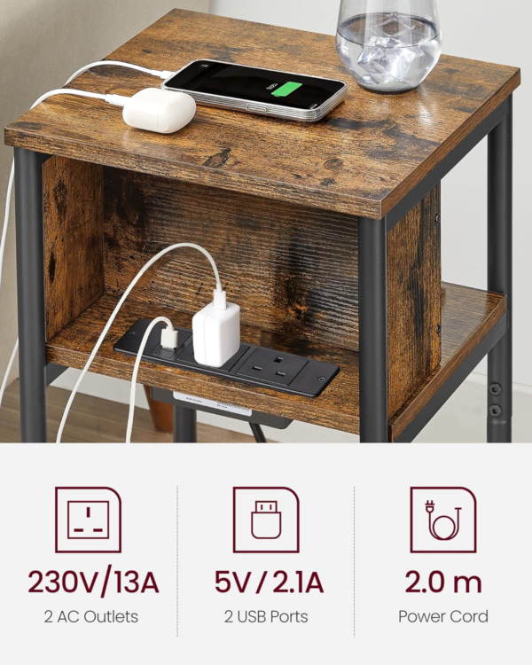 Slim Side Table with Charging Station, Narrow Bedside Table with 2 AC Outlets 2 USB Outlets - Image 6
