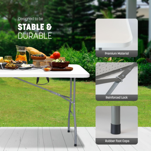 6ft Folding Table with Spacious 180x70x74cm Tabletop & Sturdy Metal Frame - Image 5