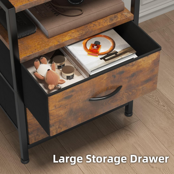 Bedside Table with Charging Station and LED Light Strips, Nightstand with Drawers, Bedside Cabinet for Living Room - Image 2