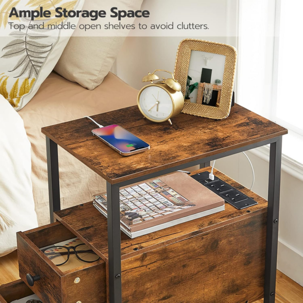 Side Table, Narrow Bedside Table with Charging Station, USB Ports and Power Outlets, Slim Side Table for Small Spaces - Image 2