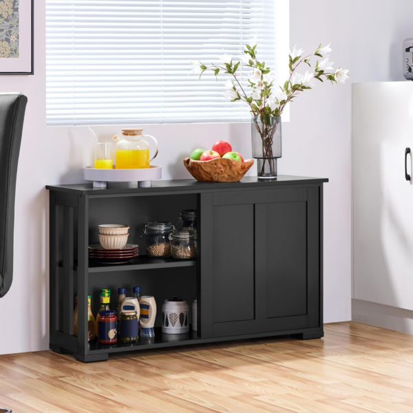 Sideboard Buffet Cabinet Black Stackable Kitchen Storage Cabinet with Sliding Door & Adjustable Shelf - Image 2