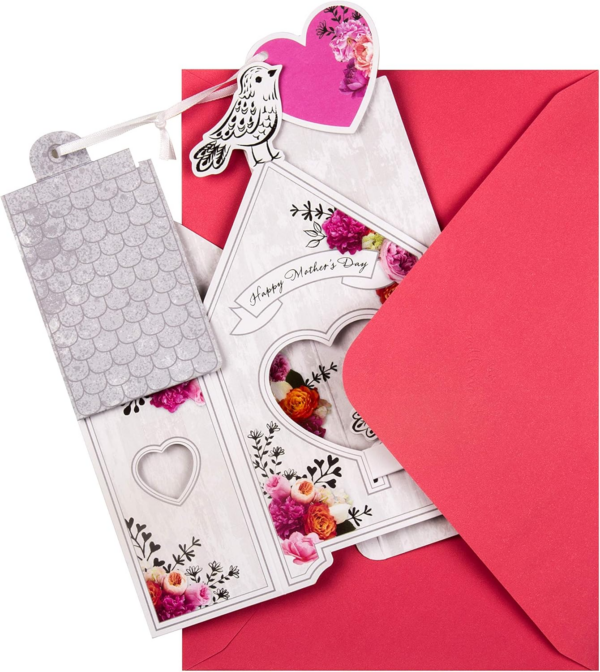Mothers Day Card, 3D & Pop Up Birdhouse Design, Floral Patterns, Mothers Day Card for Mum, Keepsake, White, Pink - Image 6