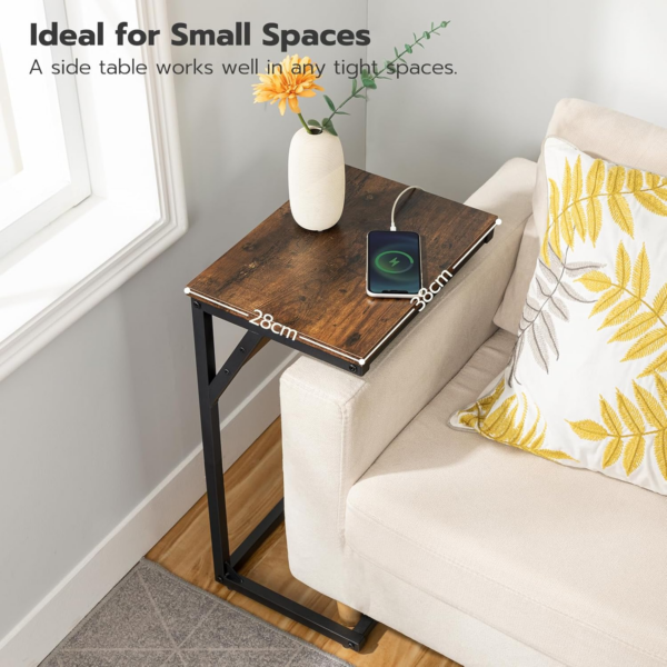 C Shaped Side Table, Sofa Side Table with Charging Station, 2 Plug Sockets and 2 USB Ports, Narrow Bedside Table - Image 4
