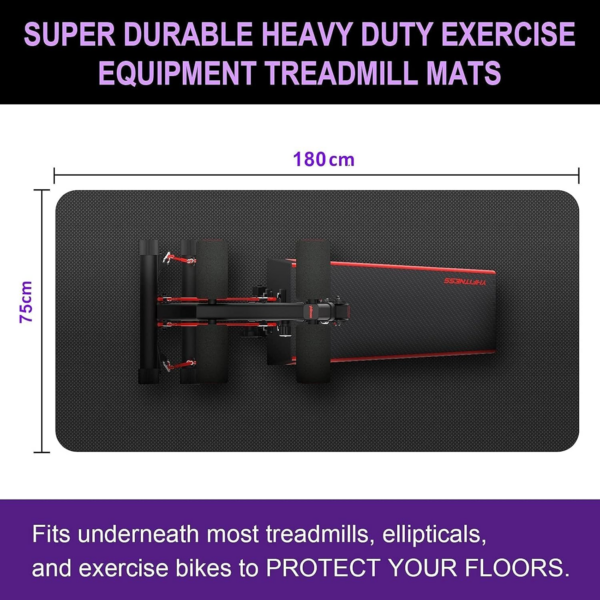 Treadmill Mat, Exercise Equipment Mat Heavy-Duty Protective Floor Mat for Under Stationary Bike, Spin Bike, Fitness Equipment, 180cm x 75cm, Black - Image 6