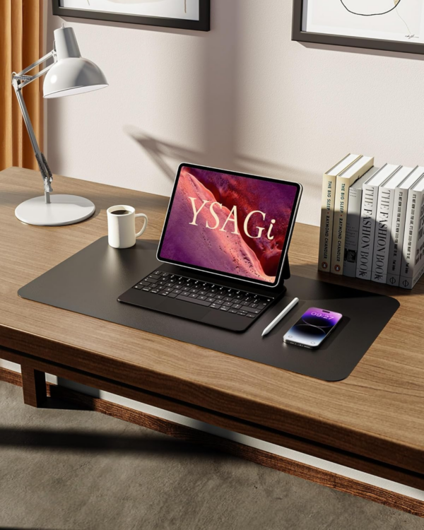 Leather Desk Mat, Large Mouse Mat, Non-Slip Desk Pad, Waterproof PU Leather Table Protector Writing Pad for Office and Home (60 x 35 cm, Black)