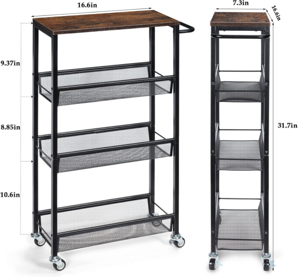 4-Tier Storage Trolley Cart, Slim Storage Trolley, Narrow Storage Unit, Rolling Cart Storage Organizer on Wheels - Image 5