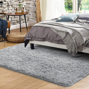 Rugs Living Room – Grey Area Rugs for Bedroom Non Slip – Fluffy Shaggy Rug Super Soft Small Thick Pile Non-Shedding Plush Carpet for Lounge, 60cm x 110cm