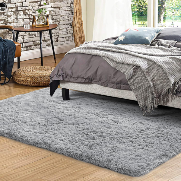 Rugs Living Room – Grey Area Rugs for Bedroom Non Slip – Fluffy Shaggy Rug Super Soft Small Thick Pile Non-Shedding Plush Carpet for Lounge, 60cm x 110cm