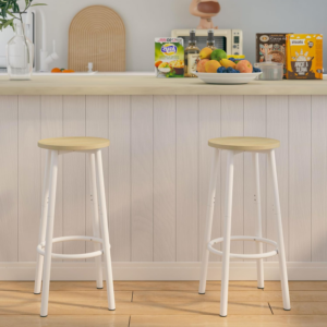 Bar Stools Set of 2, Kitchen Stools with Footrest, Breakfast Bar Stools, Round Bar Chairs, 64CM Height Stools for Dining Room, Kitchen, Bar, Party,
