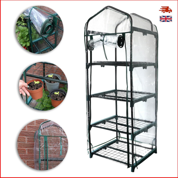4 Tier Greenhouse for Indoor & Outdoor Use | Durable Steel Frame | Clear PVC Cover | Ideal for Growing Vegetables, Flowers, Herbs, and Seedlings - Image 4