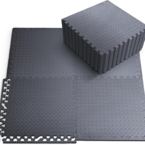 Gym Floor Nonslip Mats, Interlocking, EVA Foam Exercise Floor Tiles for Home Workouts, Studio, Weights, Exercise and Yoga (60 X 60cm) Grey 4Pack