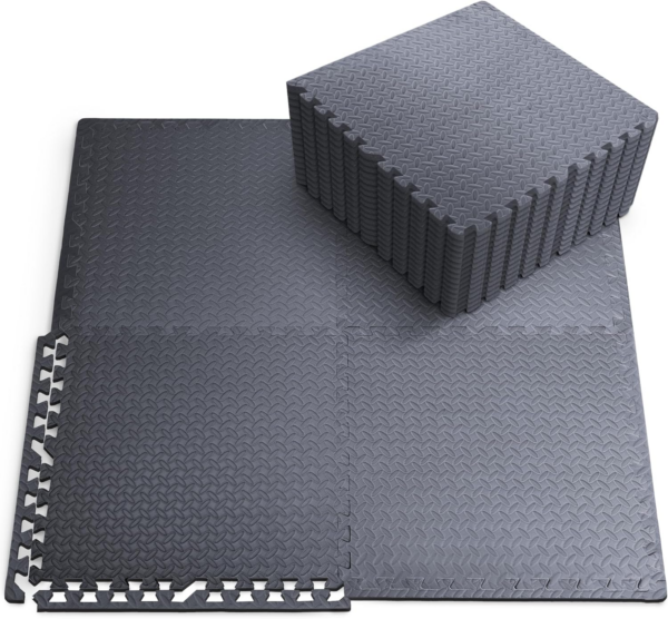 Gym Floor Nonslip Mats, Interlocking, EVA Foam Exercise Floor Tiles for Home Workouts, Studio, Weights, Exercise and Yoga (60 X 60cm) Grey 4Pack
