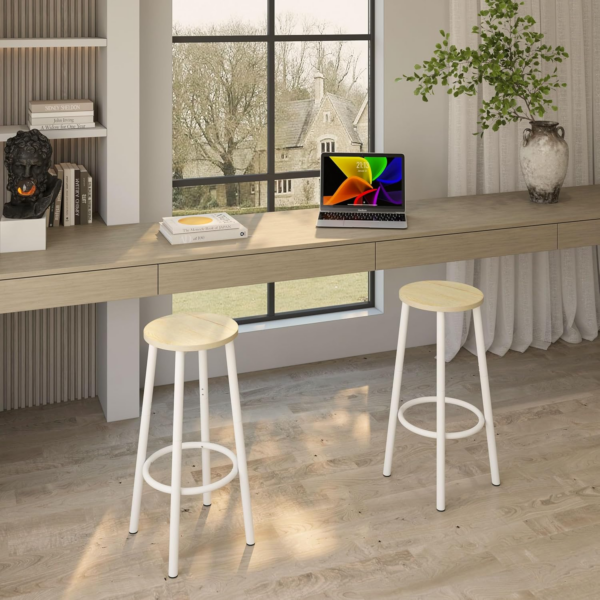 Bar Stools Set of 2, Kitchen Stools with Footrest, Breakfast Bar Stools, Round Bar Chairs, 64CM Height Stools for Dining Room, Kitchen, Bar, Party, - Image 4