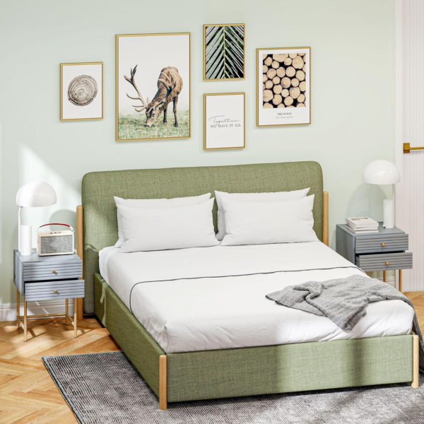 Bedside Tables Set of 2, Bedside Cabinet with 2 Drawers, Modern Side Table for Bedroom, Living Room, Grey - Image 2