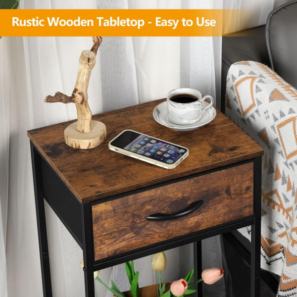 Bedside Cabinets Set of 2 Bed Side Table for Bedroom Wooden Bedside Tables with Drawers Small and Rustic Wood Side Tables for Bedroom Living Room - Image 3