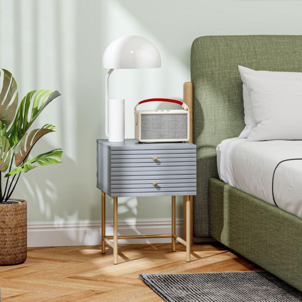 Bedside Tables Set of 2, Bedside Cabinet with 2 Drawers, Modern Side Table for Bedroom, Living Room, Grey - Image 3