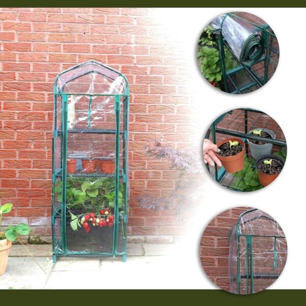 4 Tier Greenhouse for Indoor & Outdoor Use | Durable Steel Frame | Clear PVC Cover | Ideal for Growing Vegetables, Flowers, Herbs, and Seedlings - Image 7