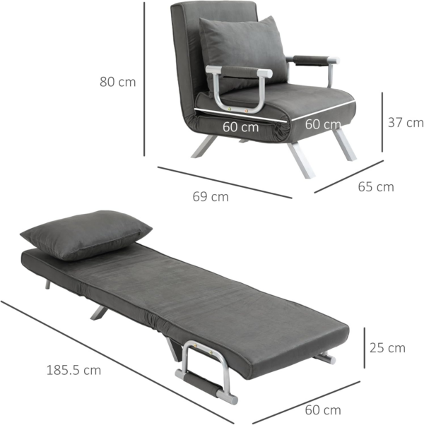 Single Chair Bed, Click Clack Convertible Bed Settee, Modern Velvet Feel Fabric Lounge Couch with Cushion for Living Room - Image 7