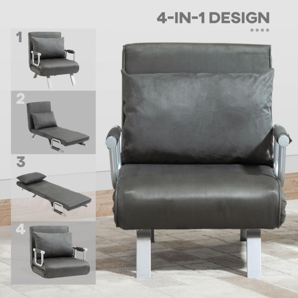 Single Chair Bed, Click Clack Convertible Bed Settee, Modern Velvet Feel Fabric Lounge Couch with Cushion for Living Room - Image 5