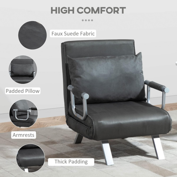Single Chair Bed, Click Clack Convertible Bed Settee, Modern Velvet Feel Fabric Lounge Couch with Cushion for Living Room - Image 4