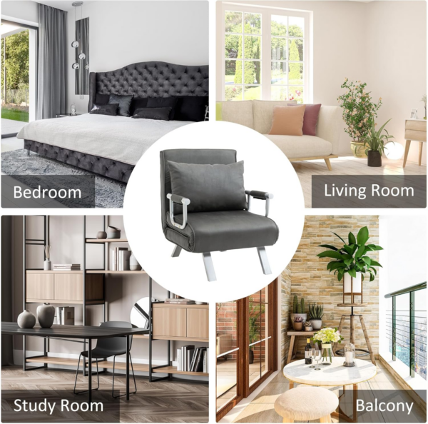 Single Chair Bed, Click Clack Convertible Bed Settee, Modern Velvet Feel Fabric Lounge Couch with Cushion for Living Room - Image 2
