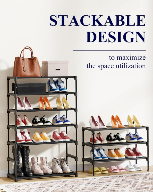 Shoe Rack - Premium Non-Woven Shoe Rack Shelf, Shoe Organizer for Closet, Entryway, Garage & Corridor, Sturdy & Durable Long Stackable Shoe Shelves - Image 3