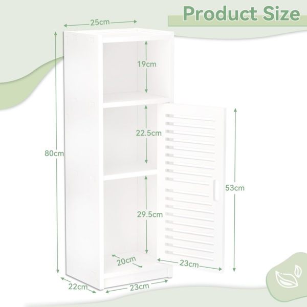 3 Tier Bathroom Floor Cabinet, White Storage Cabinet with Door, Free Standing Shelf Unit for Bathroom, Living Room, Bedroom, Kitchen, Balcony or Office - Image 4