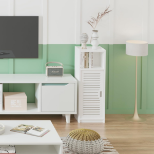 3 Tier Bathroom Floor Cabinet, White Storage Cabinet with Door, Free Standing Shelf Unit for Bathroom, Living Room, Bedroom, Kitchen, Balcony or Office