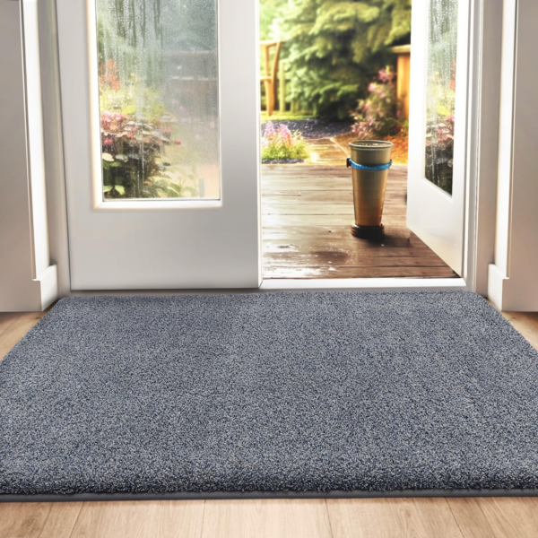 Dirt Trapper Door Mat, Non-slip Barrier Mats for Indoor, Super Absorbent Entrance Rug Machine Washable Soft Floor Carpet, Grey-Blue, 60 x 90 cm