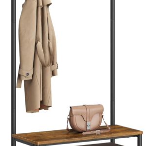 Coat Rack, Hallway Cabinet, Cloakroom, Clothes Rack, with Bench and Shoe Shelves, Hooks, Metal Frame, Height 175 cm, Industrial Style, Rustic Brown and Black