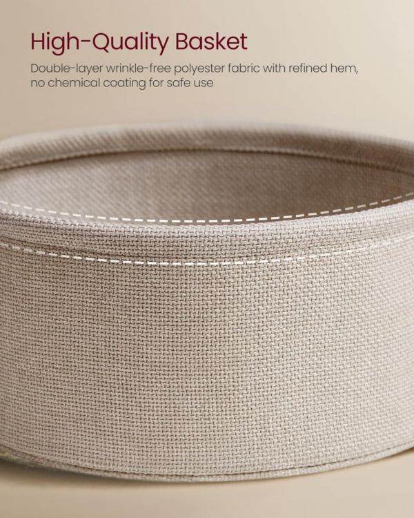 Side Table, Round End Table with Fabric Basket, Spacious, for Living Room Bedroom, Bedside Table, Modern Style, White and Beige - Image 4