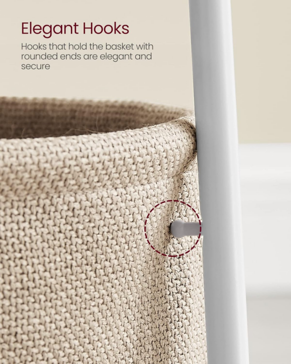 Side Table, Round End Table with Fabric Basket, Spacious, for Living Room Bedroom, Bedside Table, Modern Style, White and Beige - Image 3
