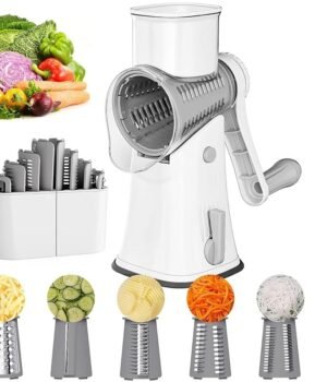 LMETJMA 5-in-1 Rotary Cheese Grater & Vegetable Slicer