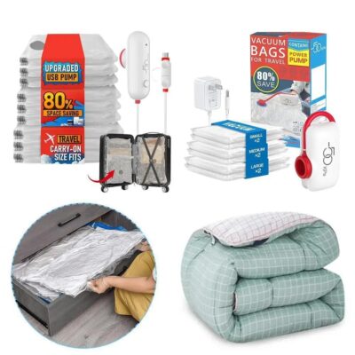 Vacuum Storage Bags Set (6–12 pcs) — Travel Clothes Organizer with USB Electric Air Pump, Available in S, M, L for Luggage