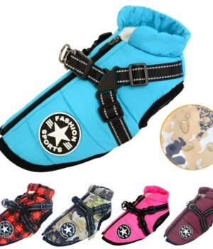 Winter Waterproof Dog Jacket with Built-In Harness