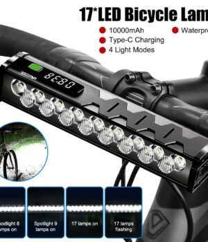 17-LED Bike Front Light – 25, 500 Lumens, USB Rechargeable