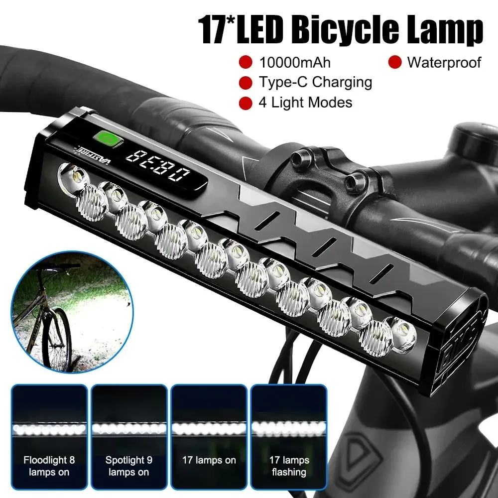 17-LED Bicycle Front Light — 25,500 Lumens, 10,000mAh USB Rechargeable Waterproof Bike Headlight for MTB & Road Cycling