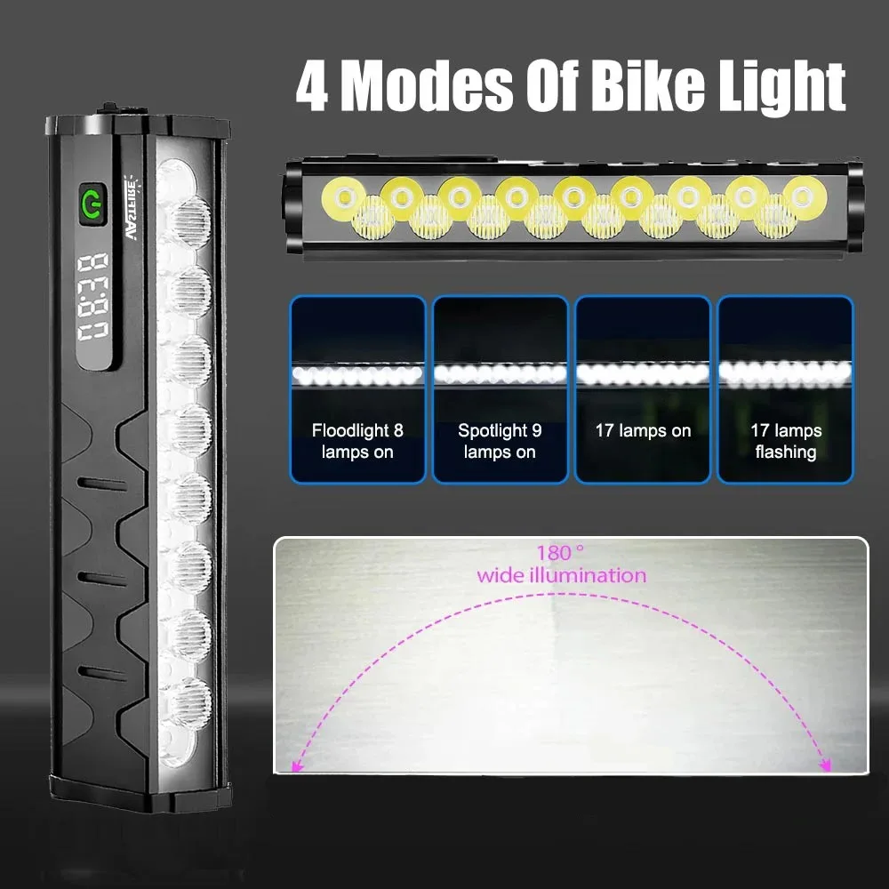 17-LED Bicycle Front Light — 25,500 Lumens, 10,000mAh USB Rechargeable Waterproof Bike Headlight for MTB & Road Cycling - Image 2