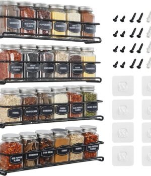4-Pack Wall-Mounted Spice Rack – Stainless Steel