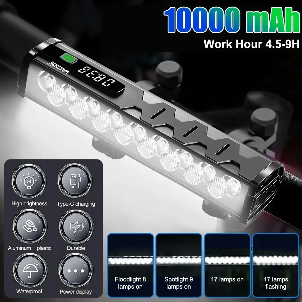 17-LED Bicycle Front Light — 25,500 Lumens, 10,000mAh USB Rechargeable Waterproof Bike Headlight for MTB & Road Cycling - Image 3