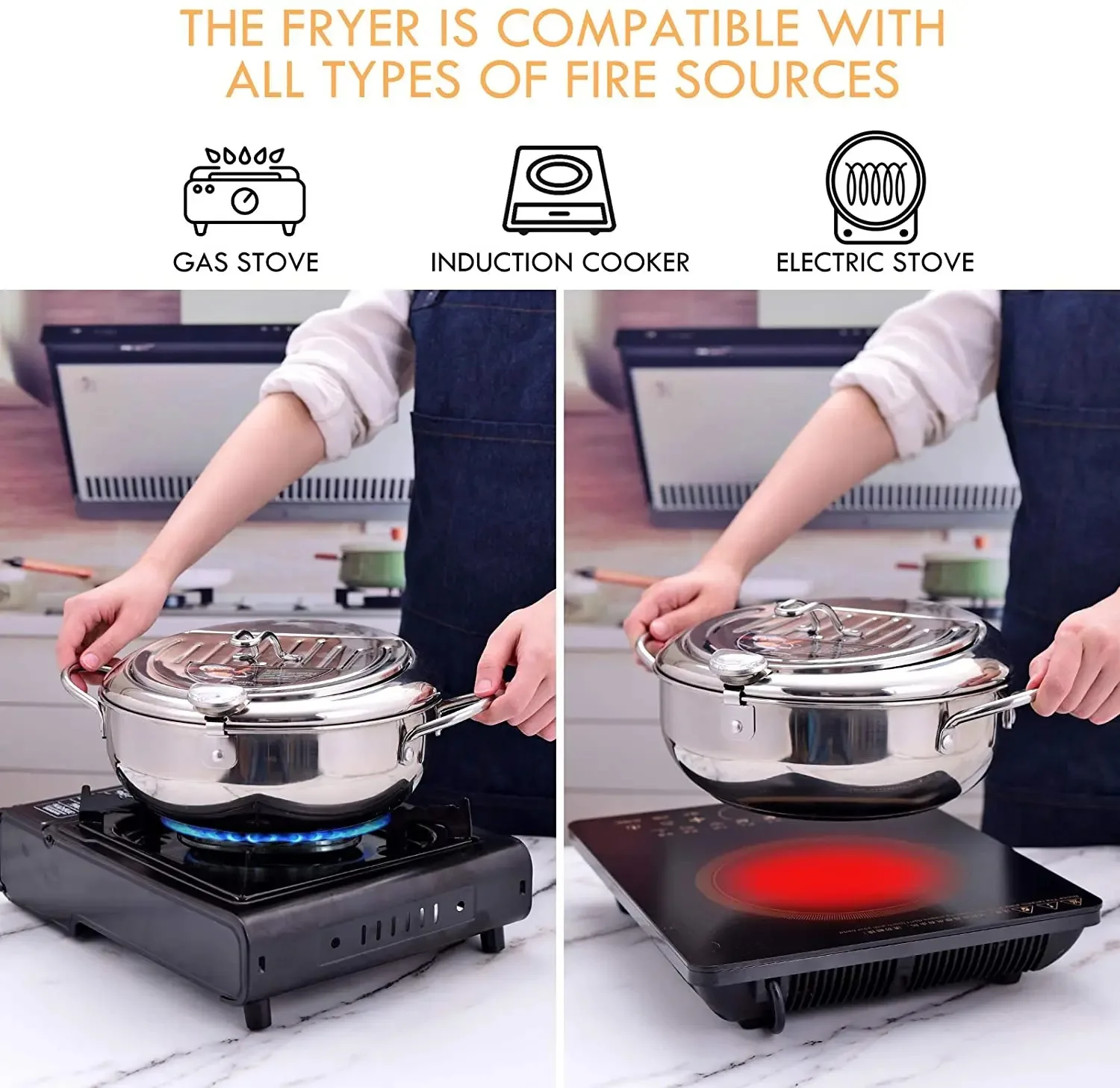 LMETJMA Japanese Deep Frying Pot with a Thermometer and a Lid 304 Stainless Steel Kitchen Tempura Fryer Pan 20 24 cm KC0405 - Image 3