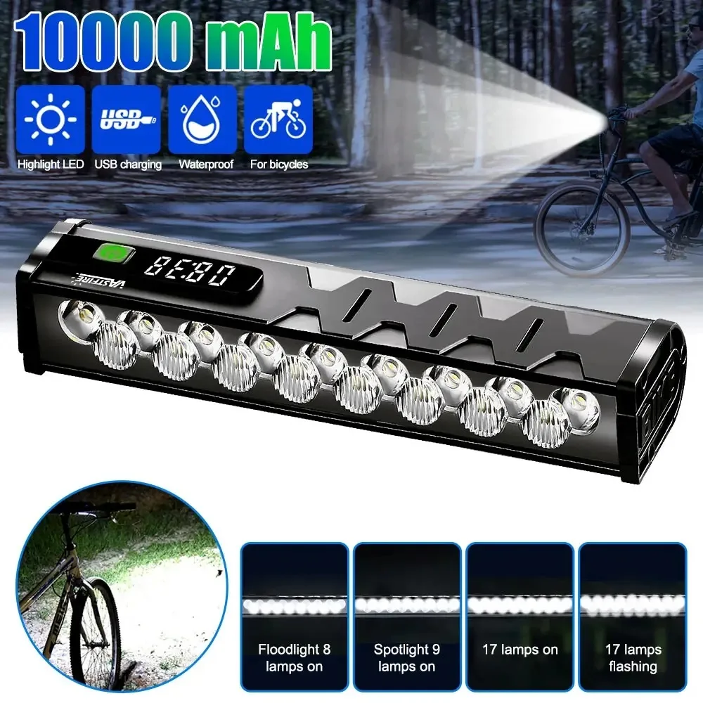 17-LED Bicycle Front Light — 25,500 Lumens, 10,000mAh USB Rechargeable Waterproof Bike Headlight for MTB & Road Cycling - Image 4