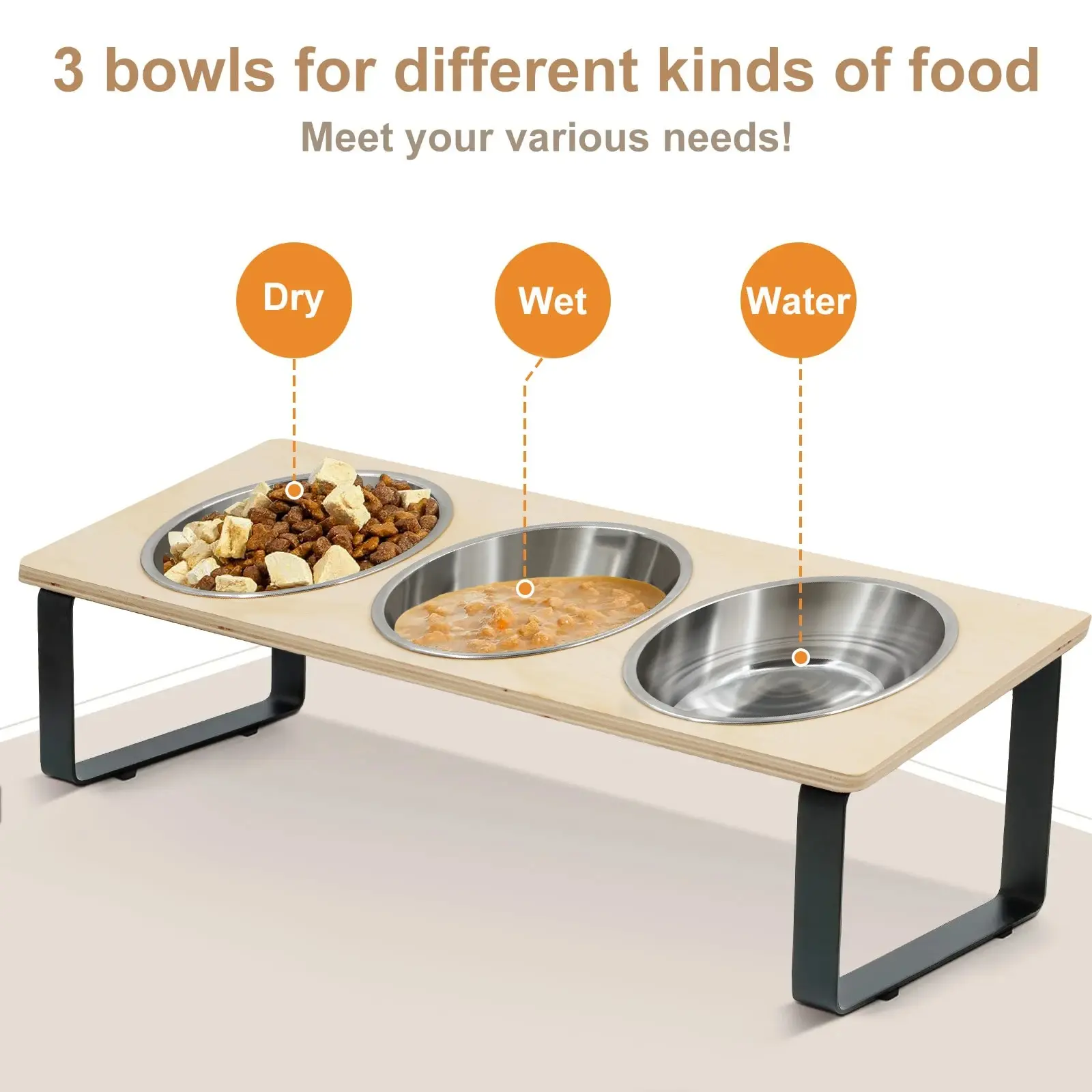 Elevated Cat Feeder – 15° Tilt, 3 Steel Bowls - Image 4