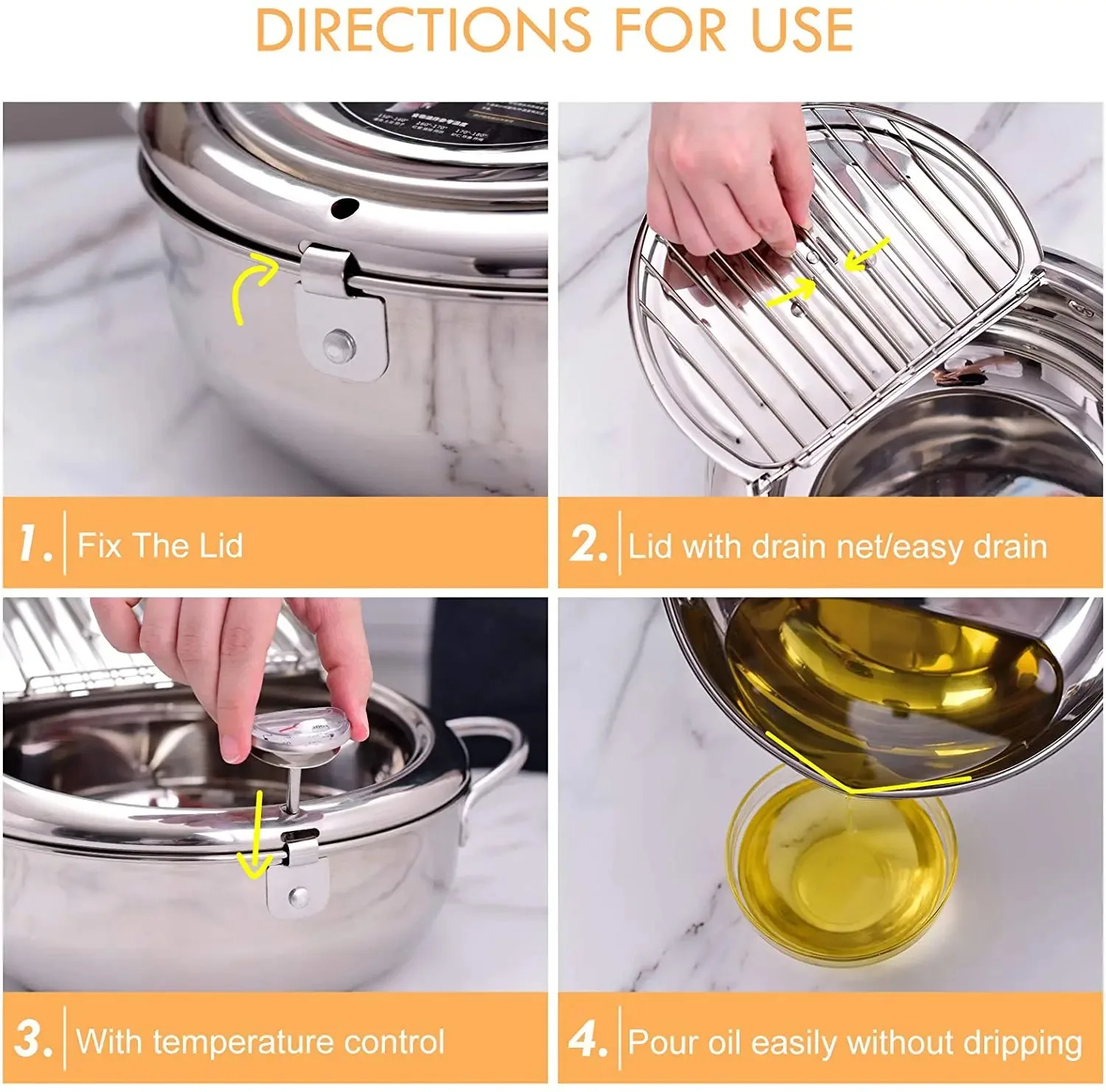 LMETJMA Japanese Deep Frying Pot with a Thermometer and a Lid 304 Stainless Steel Kitchen Tempura Fryer Pan 20 24 cm KC0405 - Image 5