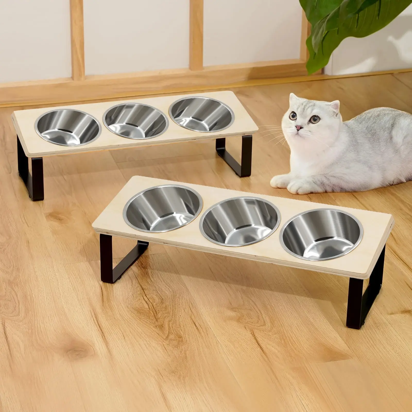 Elevated Cat Feeder – 15° Tilt, 3 Steel Bowls - Image 5
